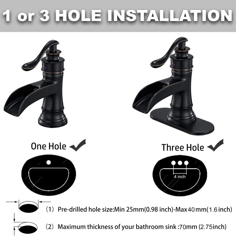 BATHFINESSE Waterfall Bathroom Faucet 1 Hole Oil Rubbed Bronze Bathroom Sink Faucets Farmhouse Lavatory Vanity Bath Deck Mount Single-Handle One Hole Mixer Tap with Pop Up Drain Supply Lines Hose by Bathfinesse - Image 5